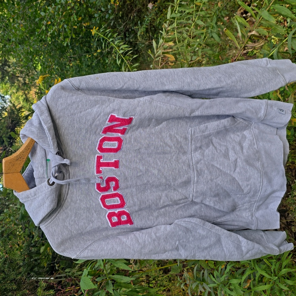 BOSTON Pink letters - Grey Whale - Hoodie Sweatshirt Size M